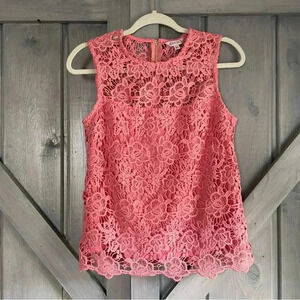 Nanette Lepore Rosetta Top pink in crochet lace coral‎ sleeveless summer Small